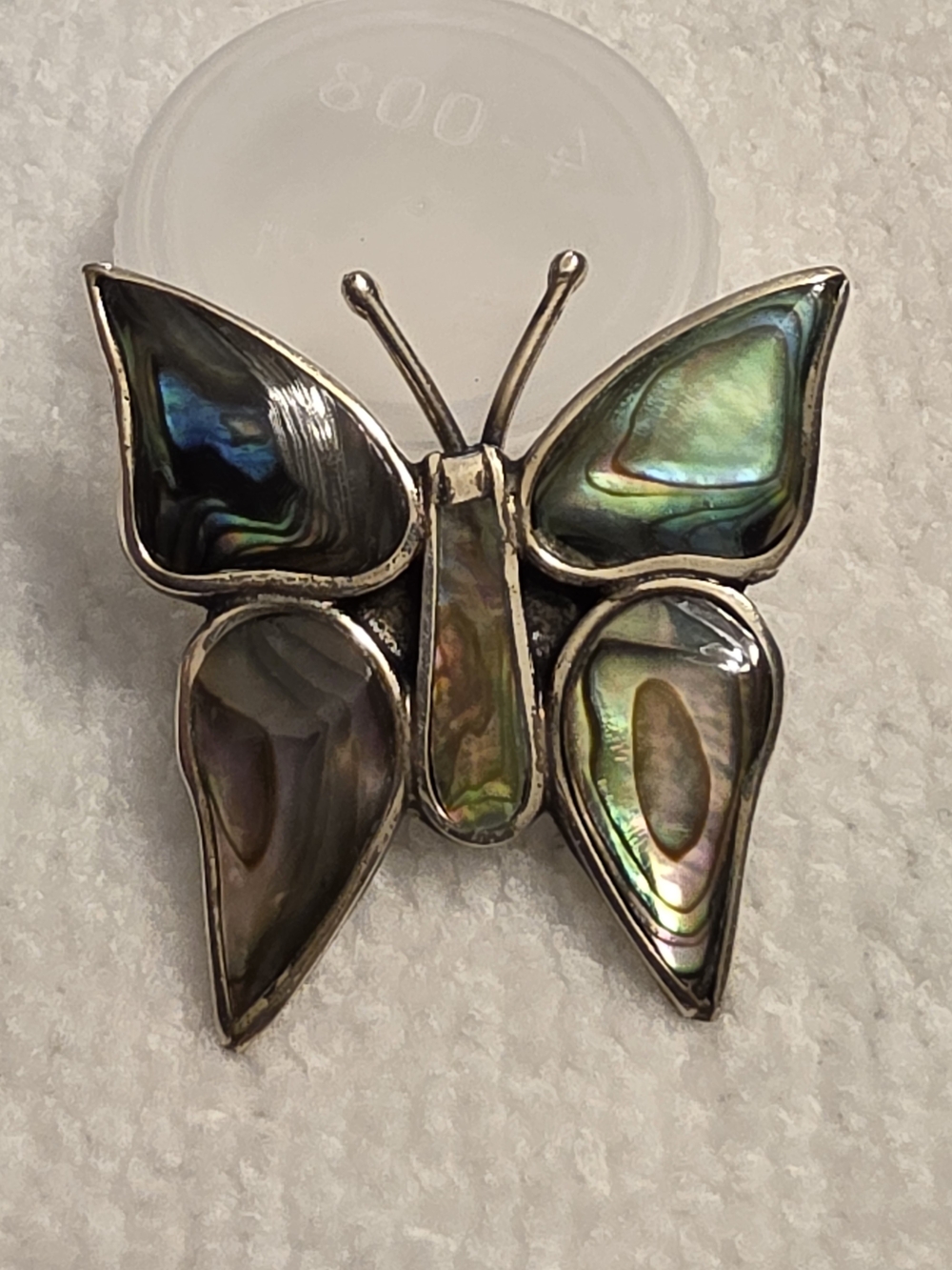 Vintage Mexican Sterling Silver Abalone Butterfly Brooch 2" Taxco Artisan Nice!!